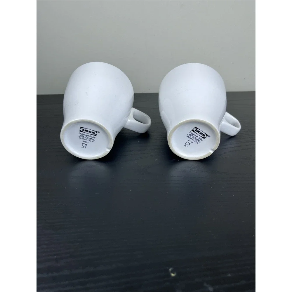 Set of 2 IKEA White Ceramic Stackable Coffee Tea Cups Mugs